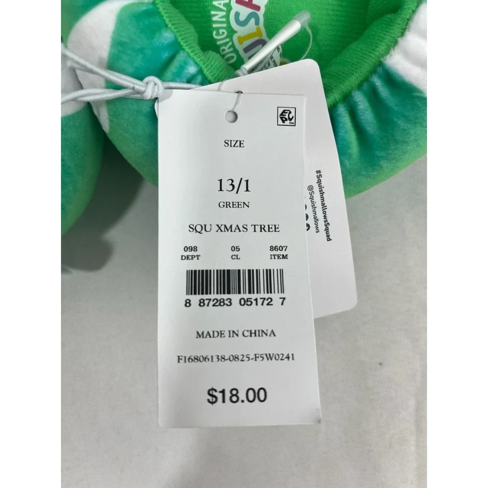 Squishmallows Christmas Tree Green Plush Slippers Kids Size 13/1 Holiday New